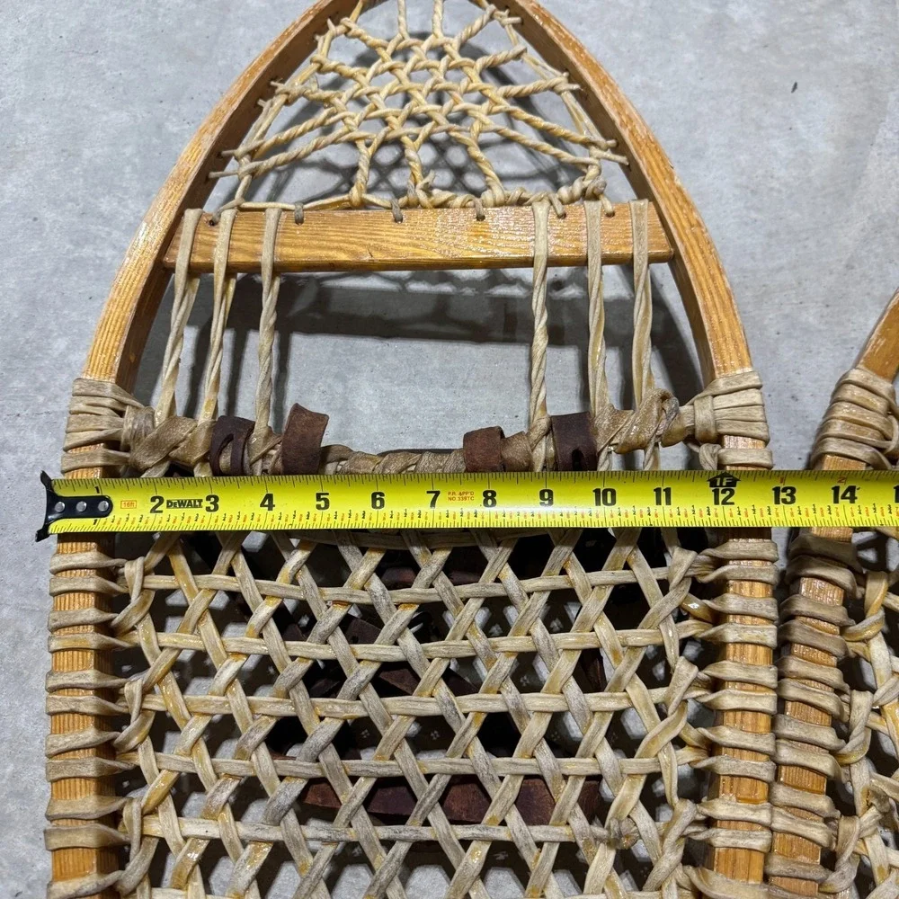 Vintage Pair Snowshoes By Snocraft Norway Maine USA 13x33 Leather w/ Bindings‎
